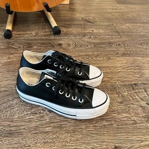 Platform, leather converse shoes , good condition with box